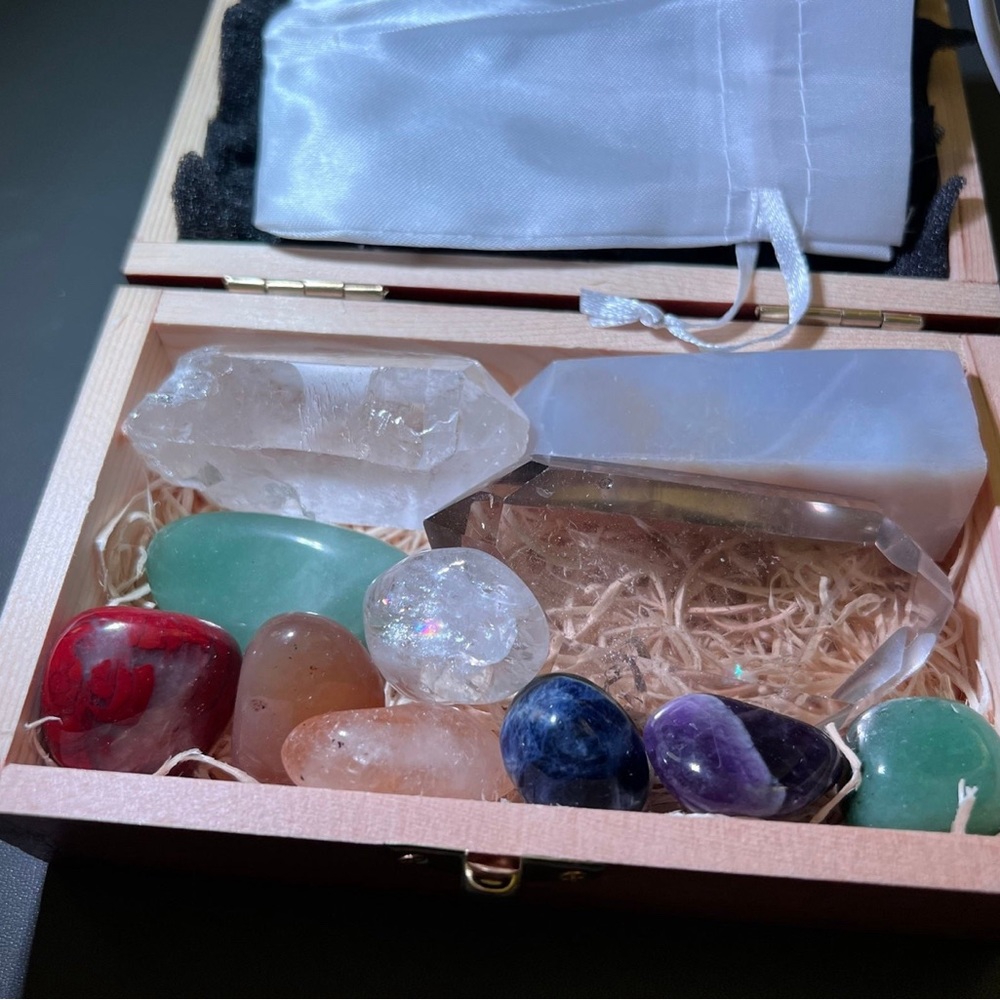 Healing crystals SET wooden box set quartz citrine
